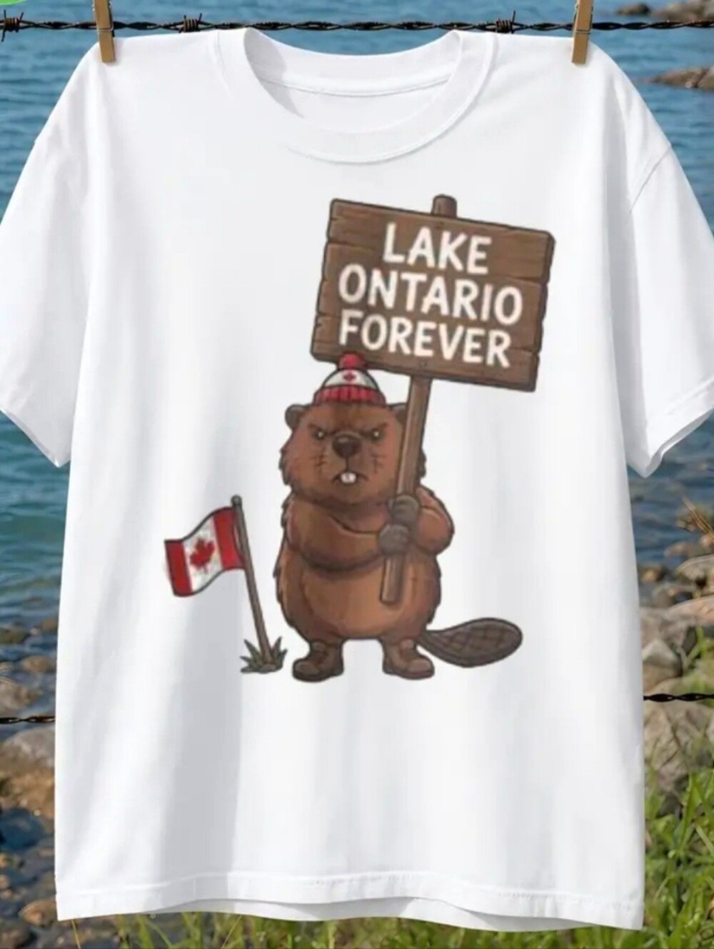 Satirical "Still Lake Ontario" Angry Beaver Graphic T-Shirt | Size L
